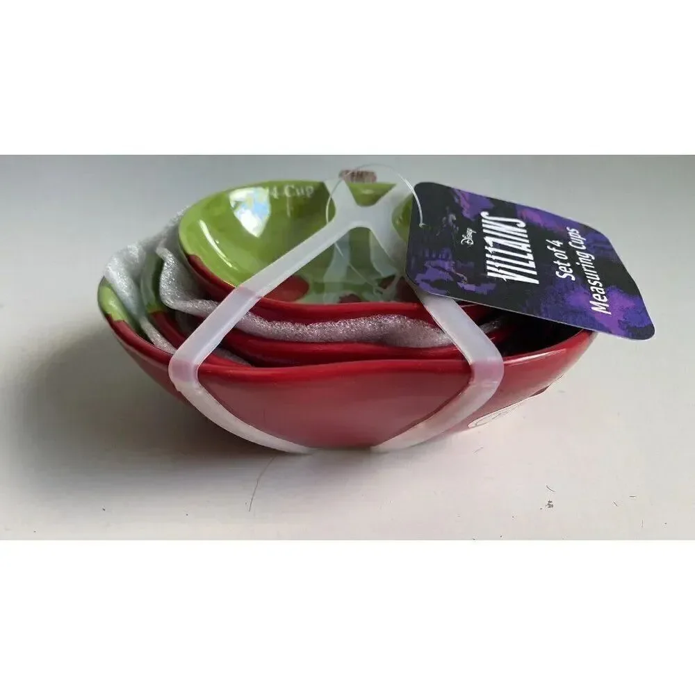 Set Of 4 Disney Halloween Villains Poisoned Apple Measuring Cups‎ Iridescent NEW